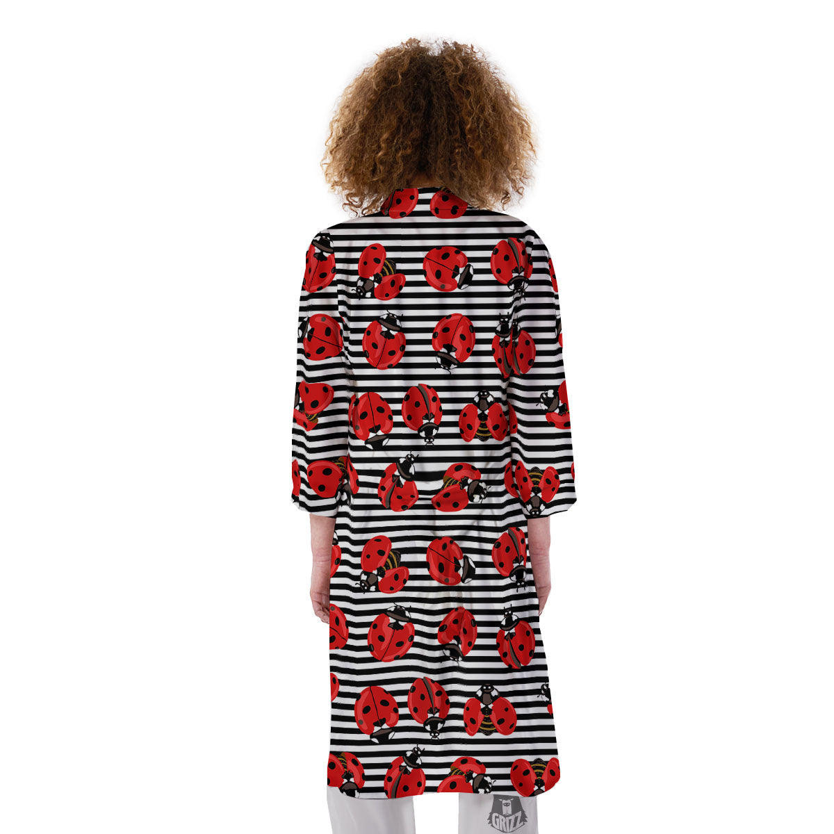 Striped Ladybug Print Pattern Kimono-grizzshop