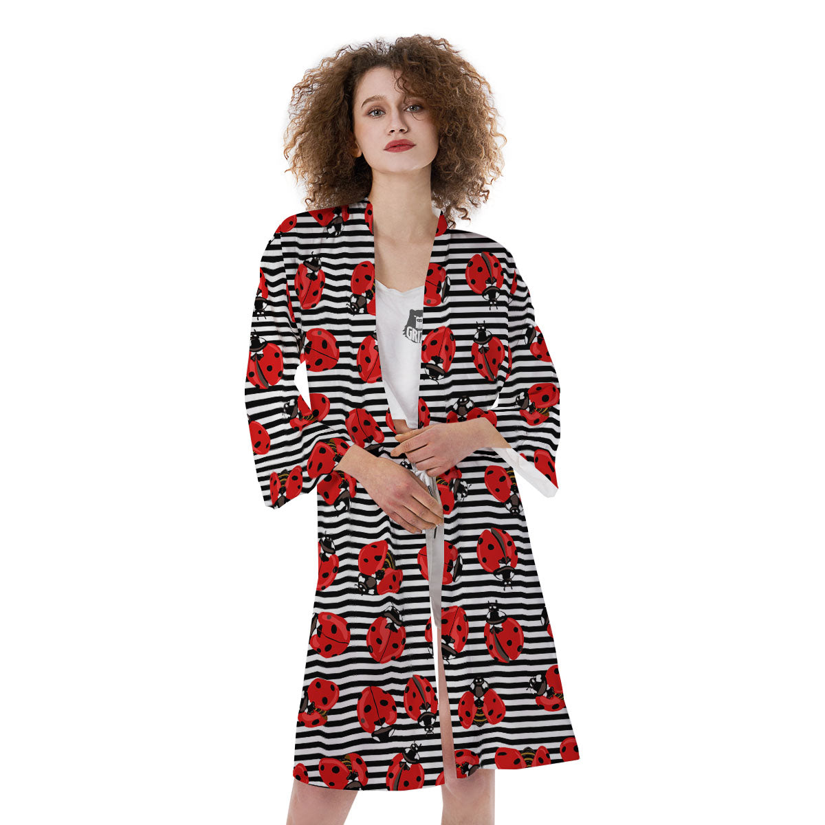 Striped Ladybug Print Pattern Kimono-grizzshop