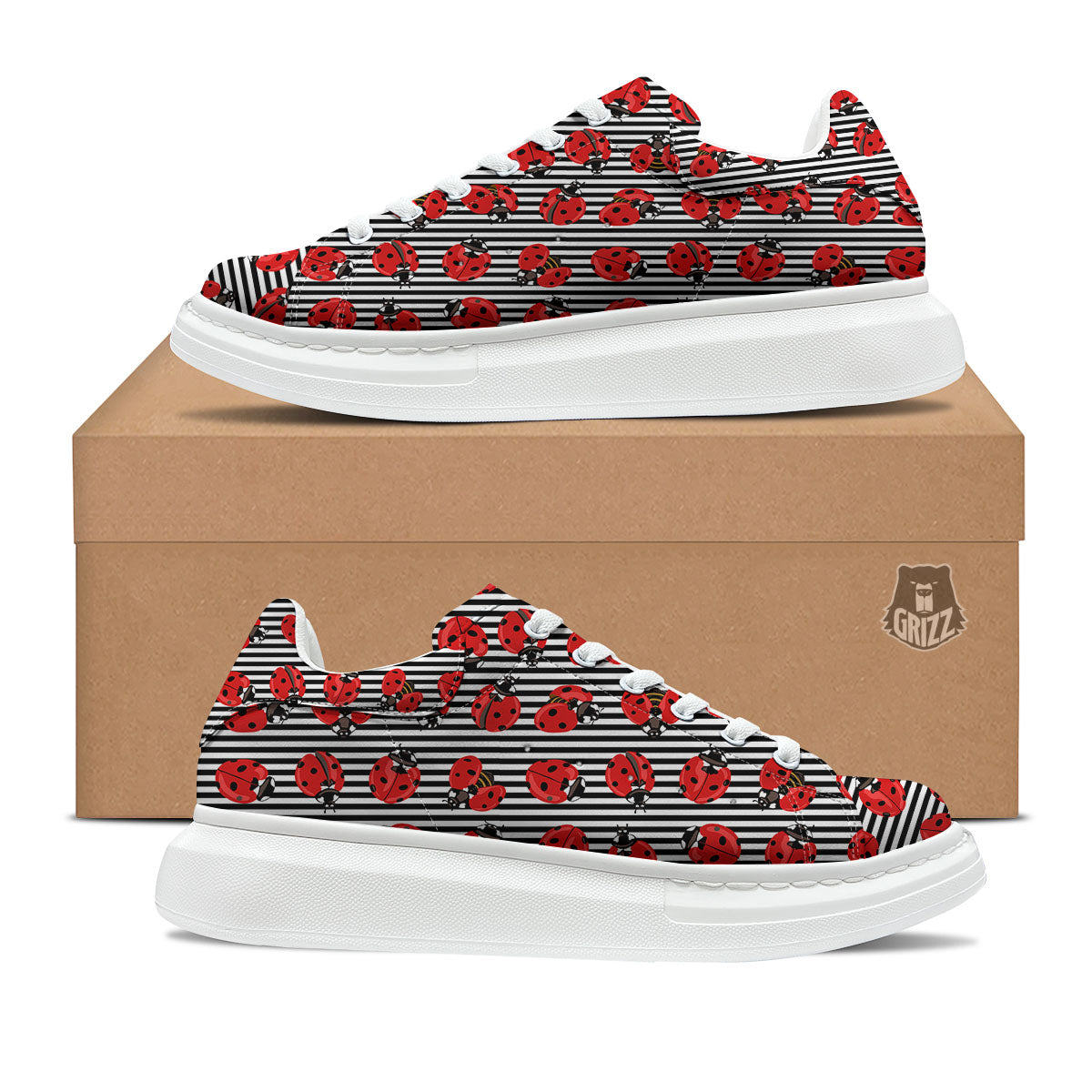 Striped Ladybug Print Pattern Platform Shoes-grizzshop