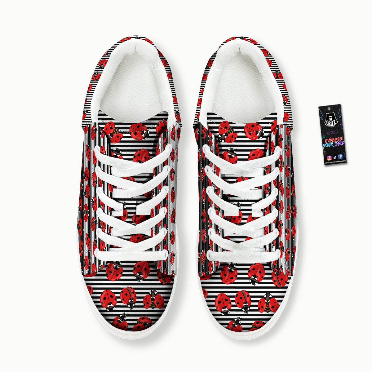 Striped Ladybug Print Pattern Platform Shoes-grizzshop