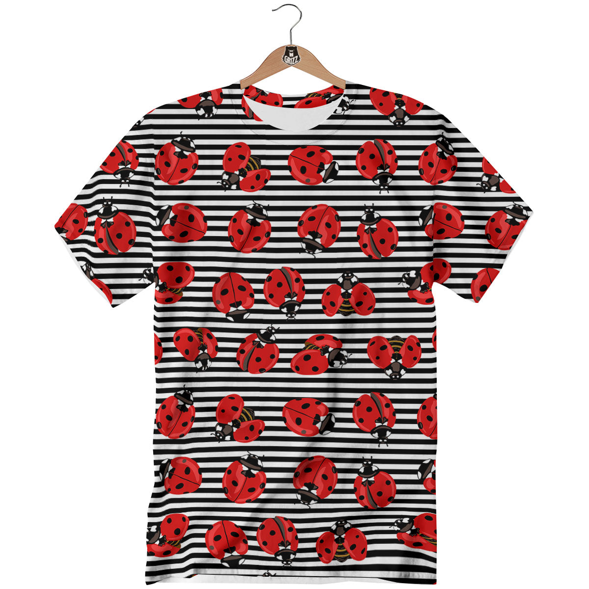 Striped Ladybug Print Pattern T-Shirt-grizzshop