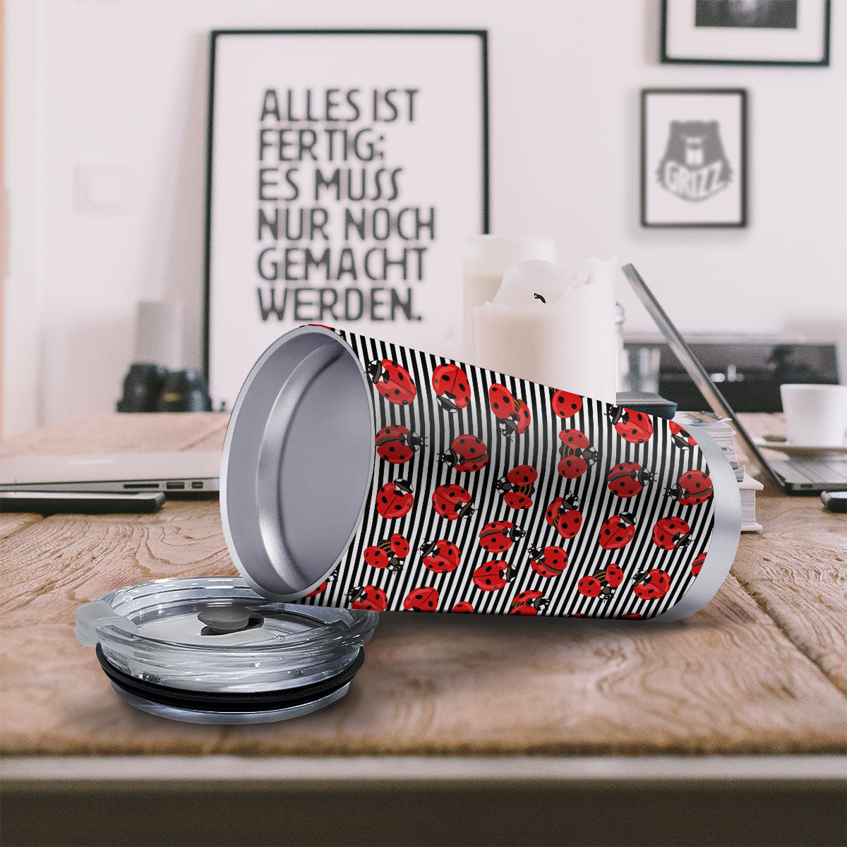Striped Ladybug Print Pattern Tumbler-grizzshop