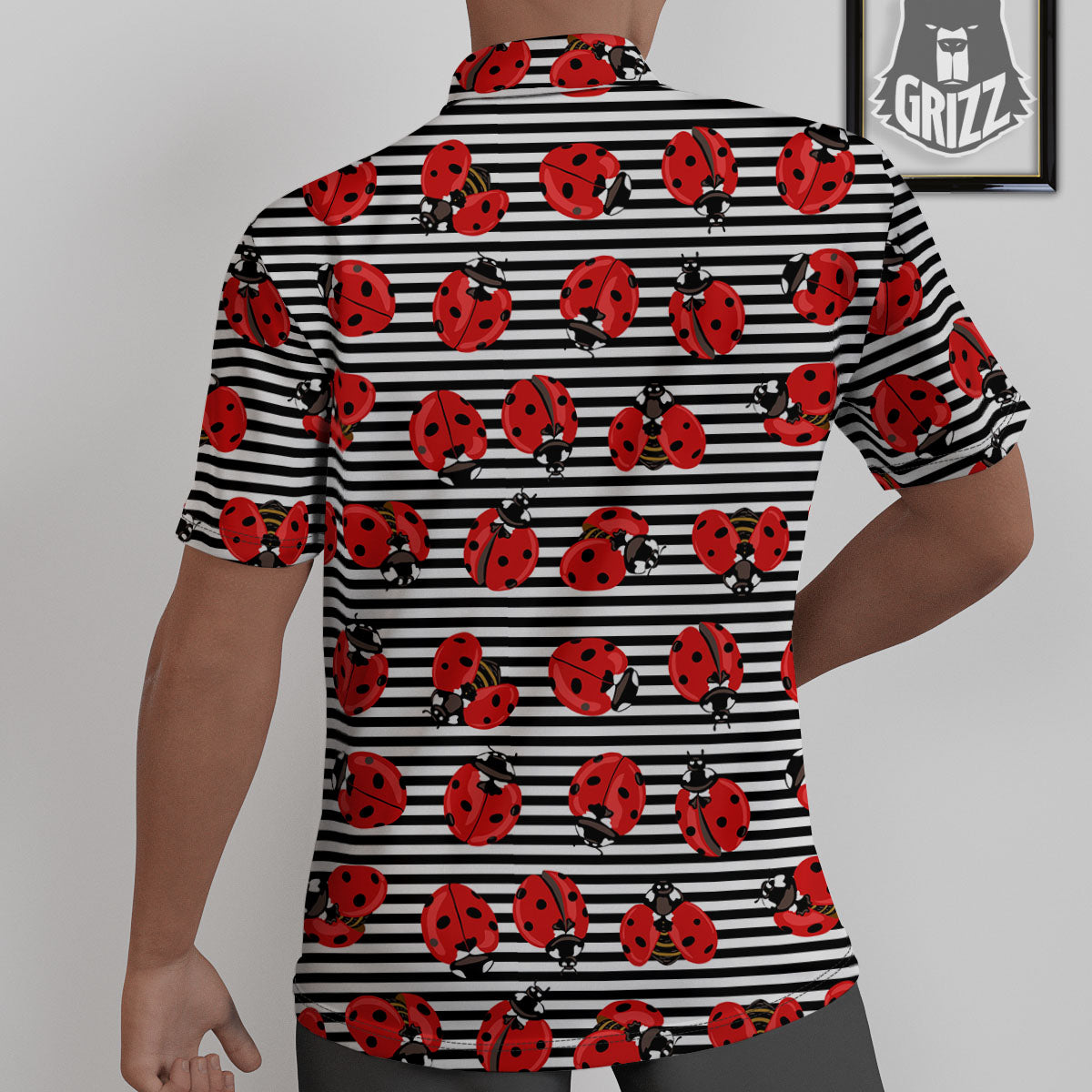 Striped Ladybug Print Pattern Untucked Shirts-grizzshop