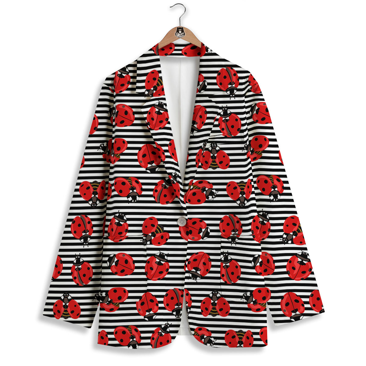 Striped Ladybug Print Pattern Women's Blazer-grizzshop