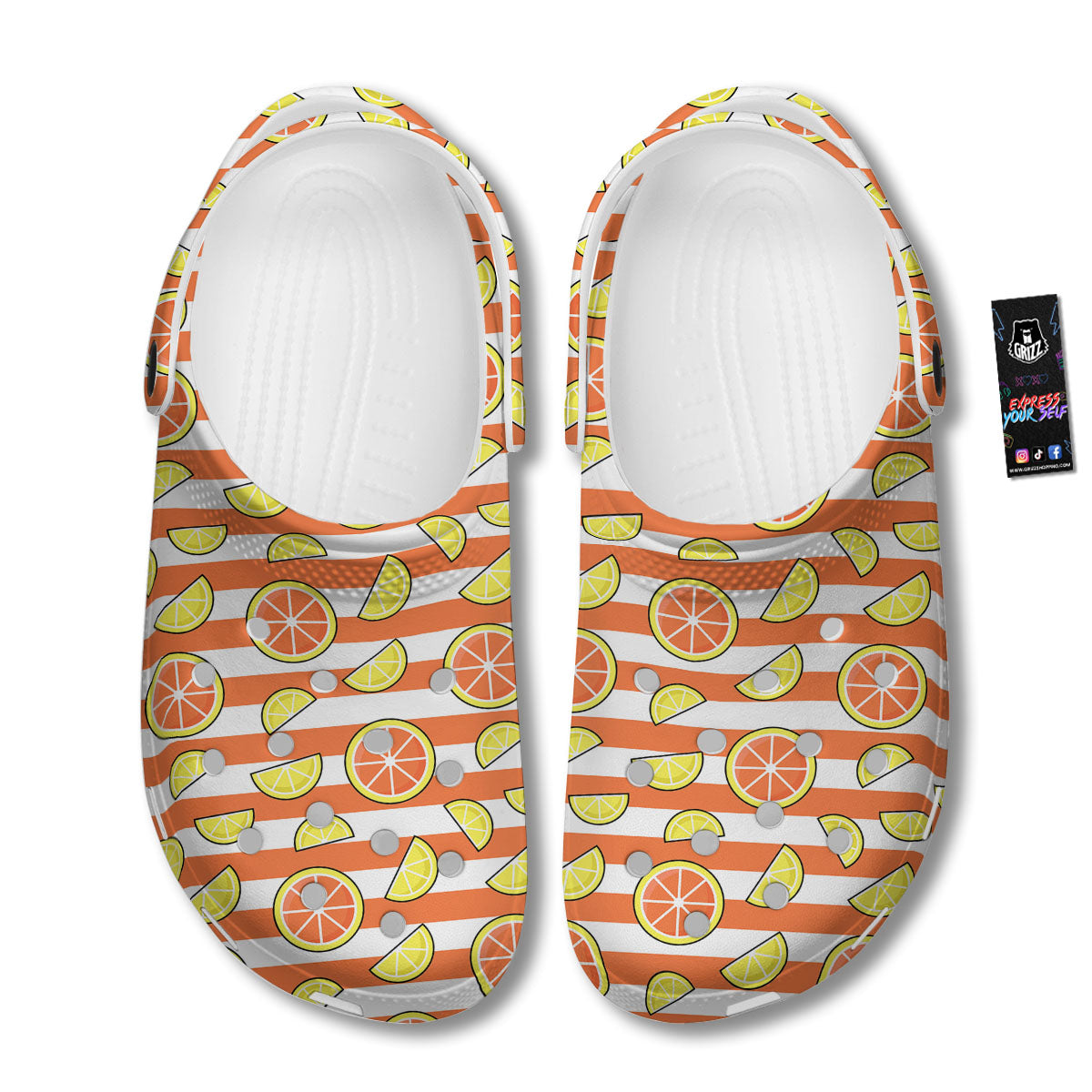 Striped Lemon And Orange Print Pattern Clog-grizzshop