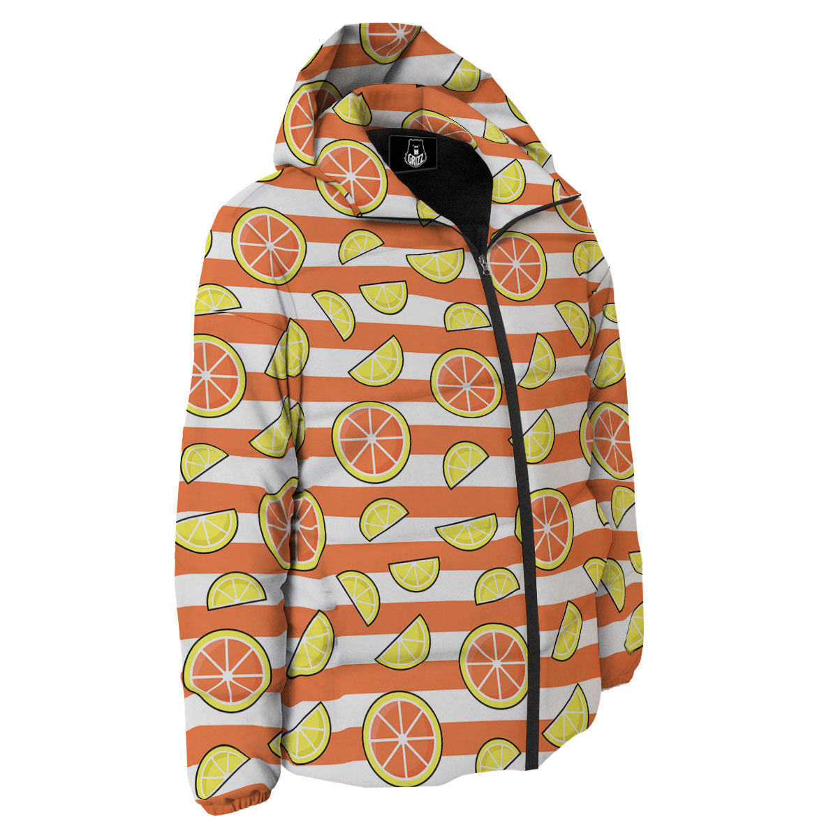 Striped Lemon And Orange Print Pattern Down Jacket-grizzshop