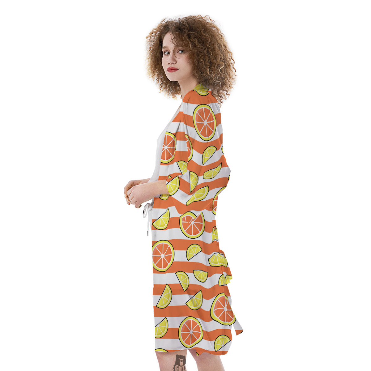 Striped Lemon And Orange Print Pattern Kimono-grizzshop