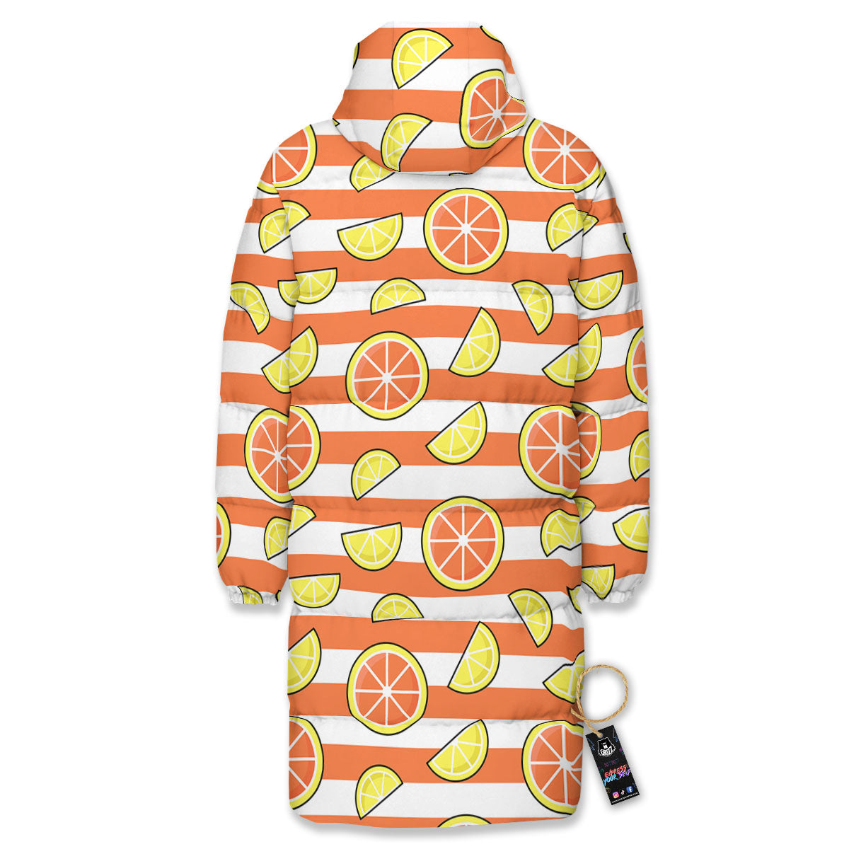 Striped Lemon And Orange Print Pattern Long Down Jacket-grizzshop