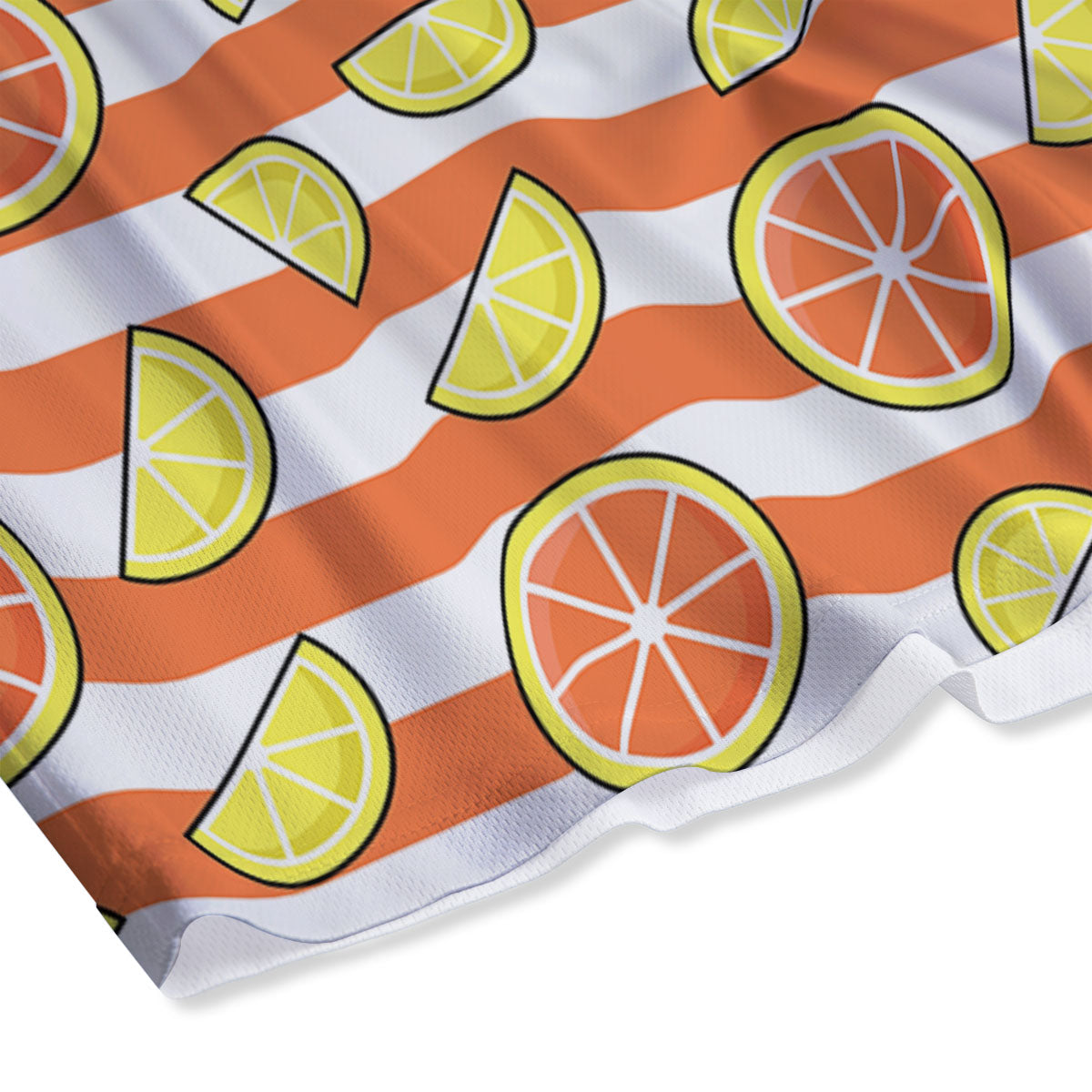 Striped Lemon And Orange Print Pattern Mesh Shorts