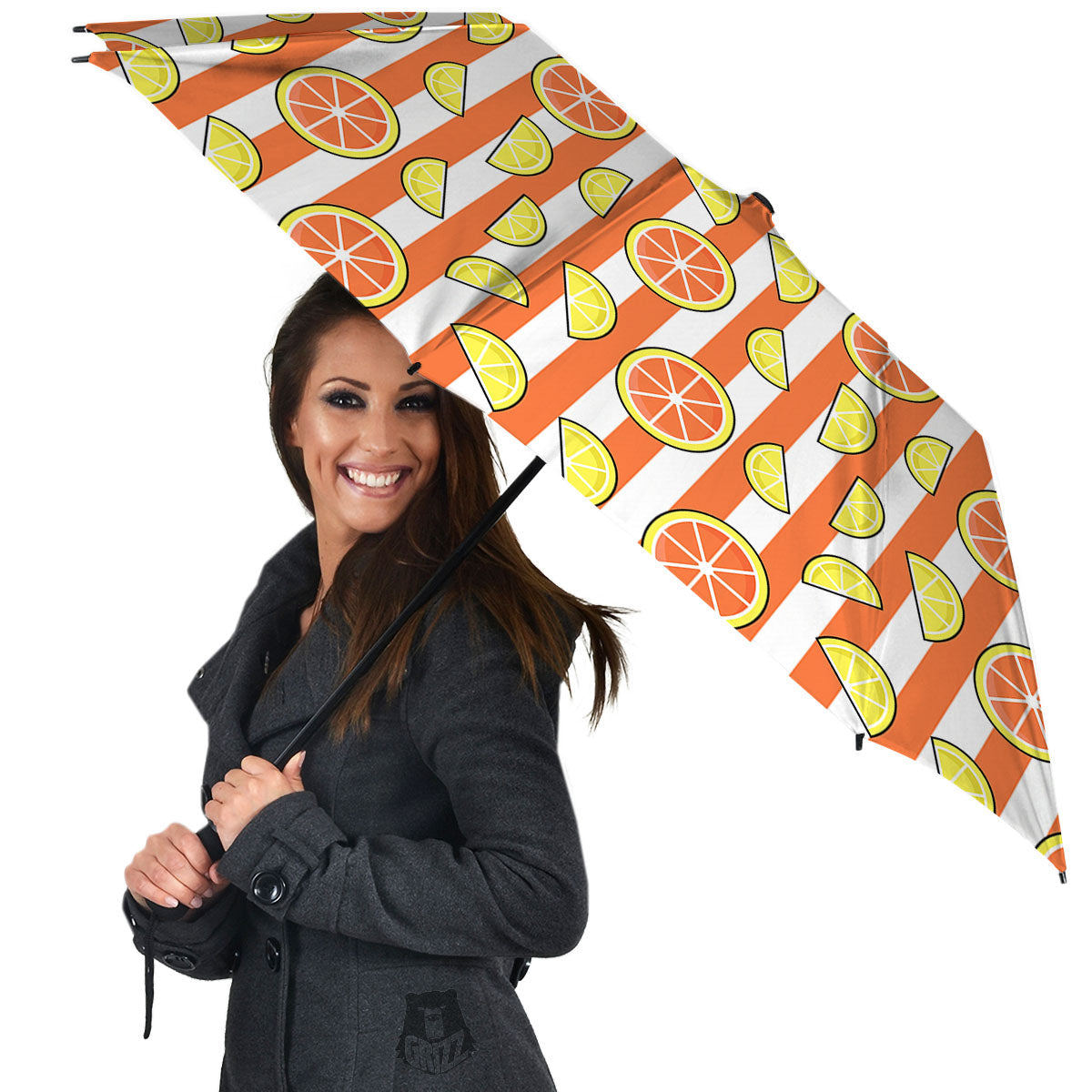 Striped Lemon And Orange Print Pattern Umbrella-grizzshop