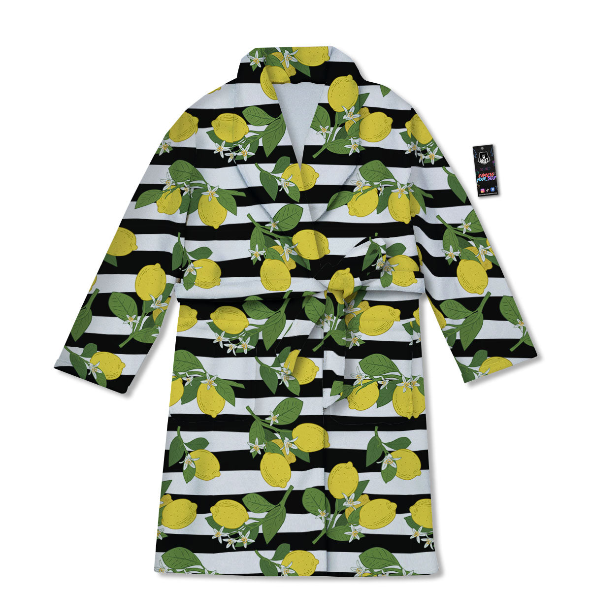 Striped Lemon Print Pattern Bathrobe-grizzshop