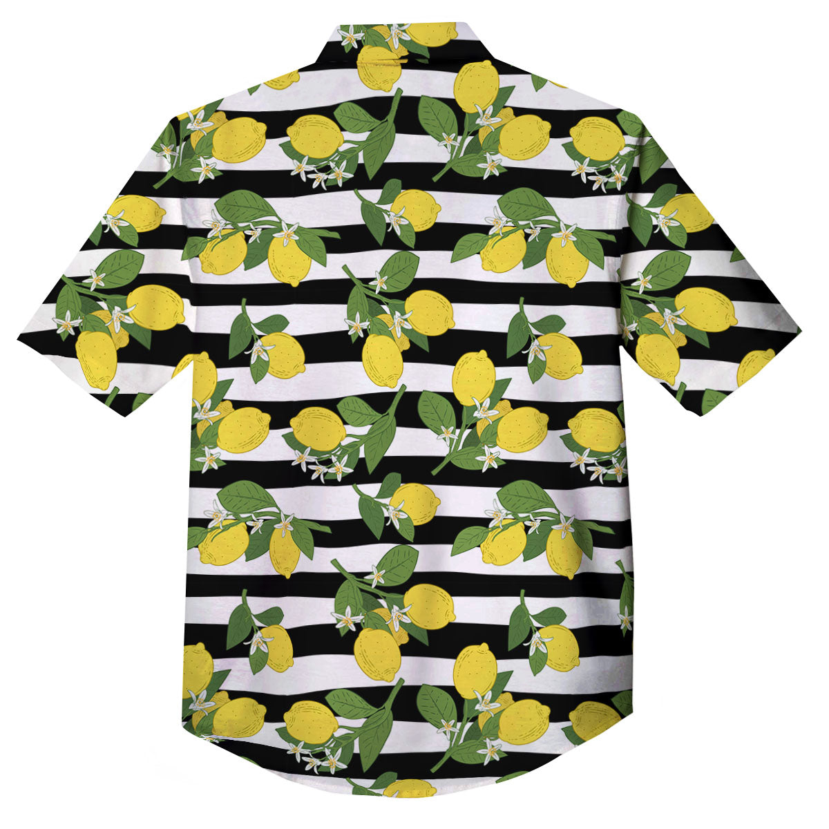Striped Lemon Print Pattern Button Up Shirt-grizzshop