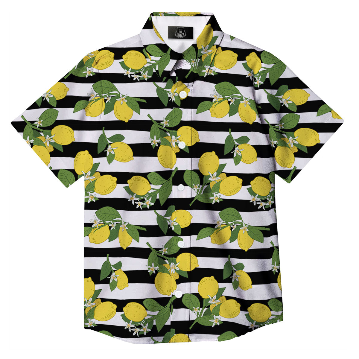 Striped Lemon Print Pattern Button Up Shirt-grizzshop