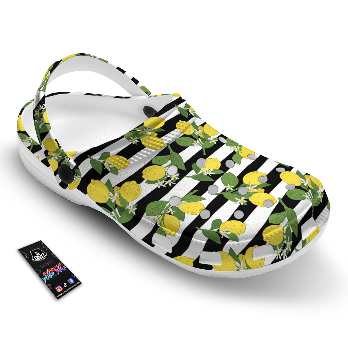 Striped Lemon Print Pattern Clog-grizzshop