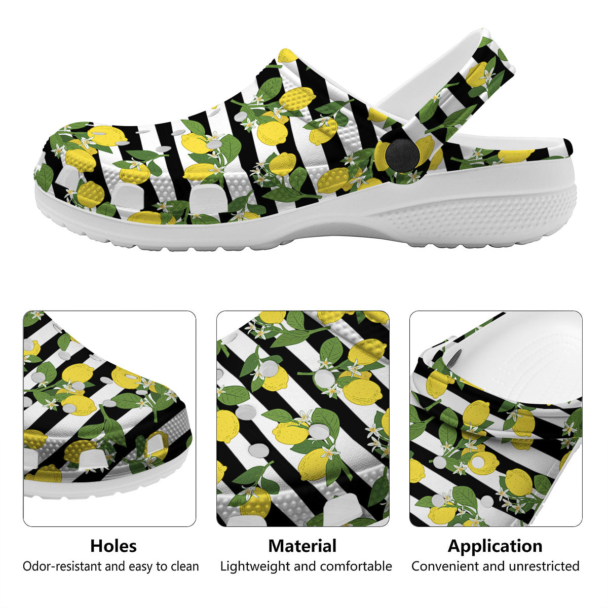 Striped Lemon Print Pattern Clog-grizzshop