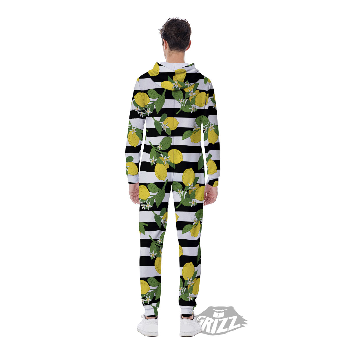 Striped Lemon Print Pattern Men's Jumpsuit-grizzshop