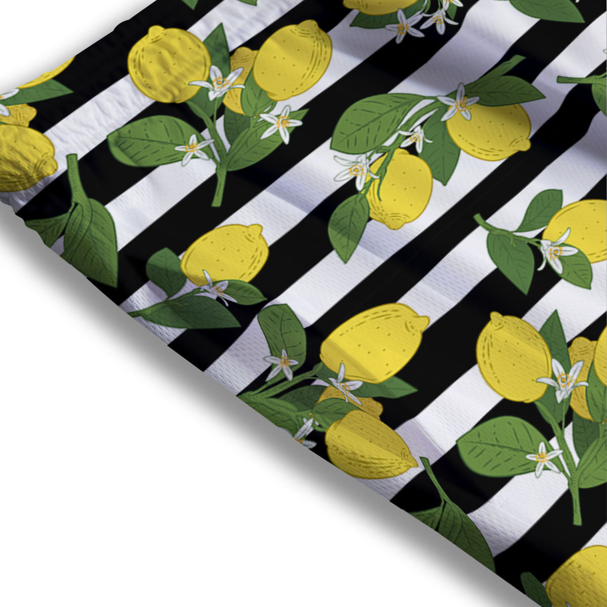Striped Lemon Print Pattern Mesh Shorts