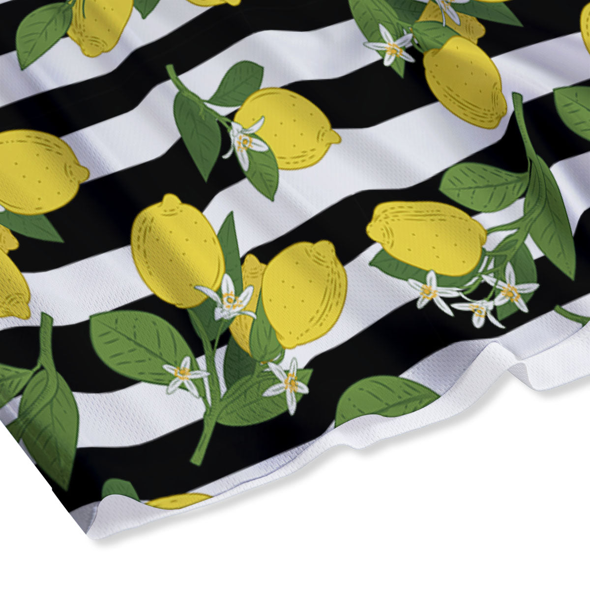 Striped Lemon Print Pattern Mesh Shorts