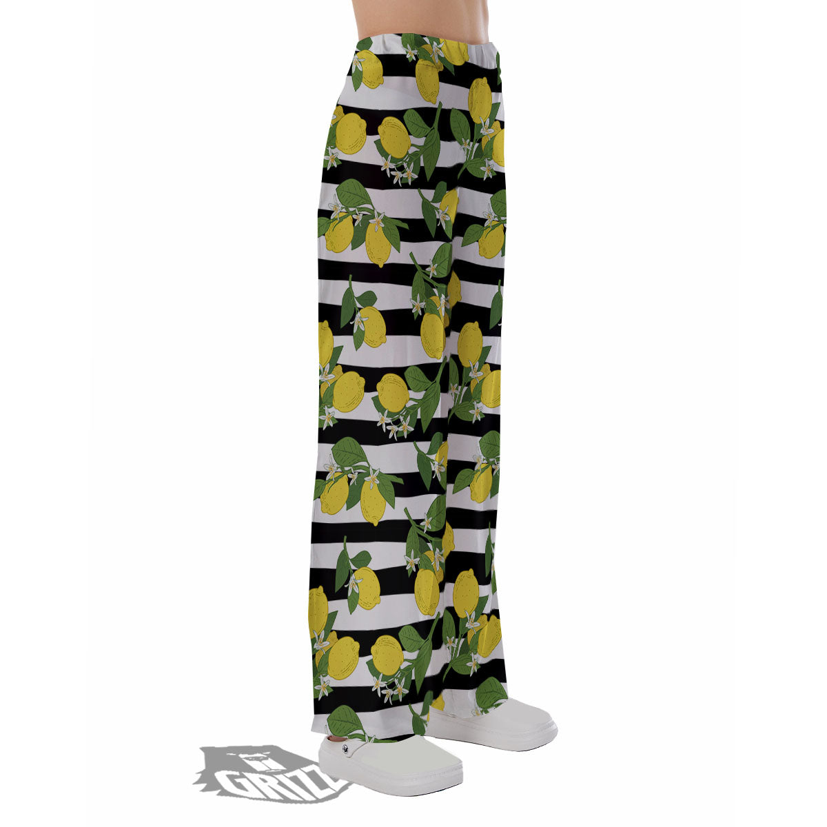 Striped Lemon Print Pattern Pajama Pants-grizzshop