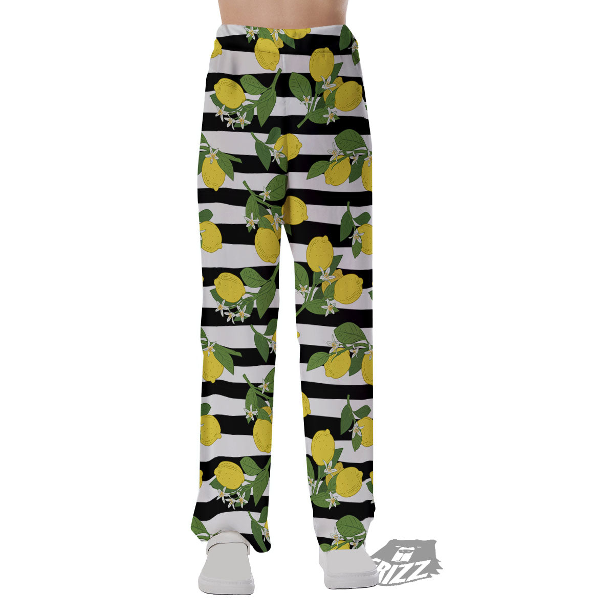 Striped Lemon Print Pattern Pajama Pants-grizzshop