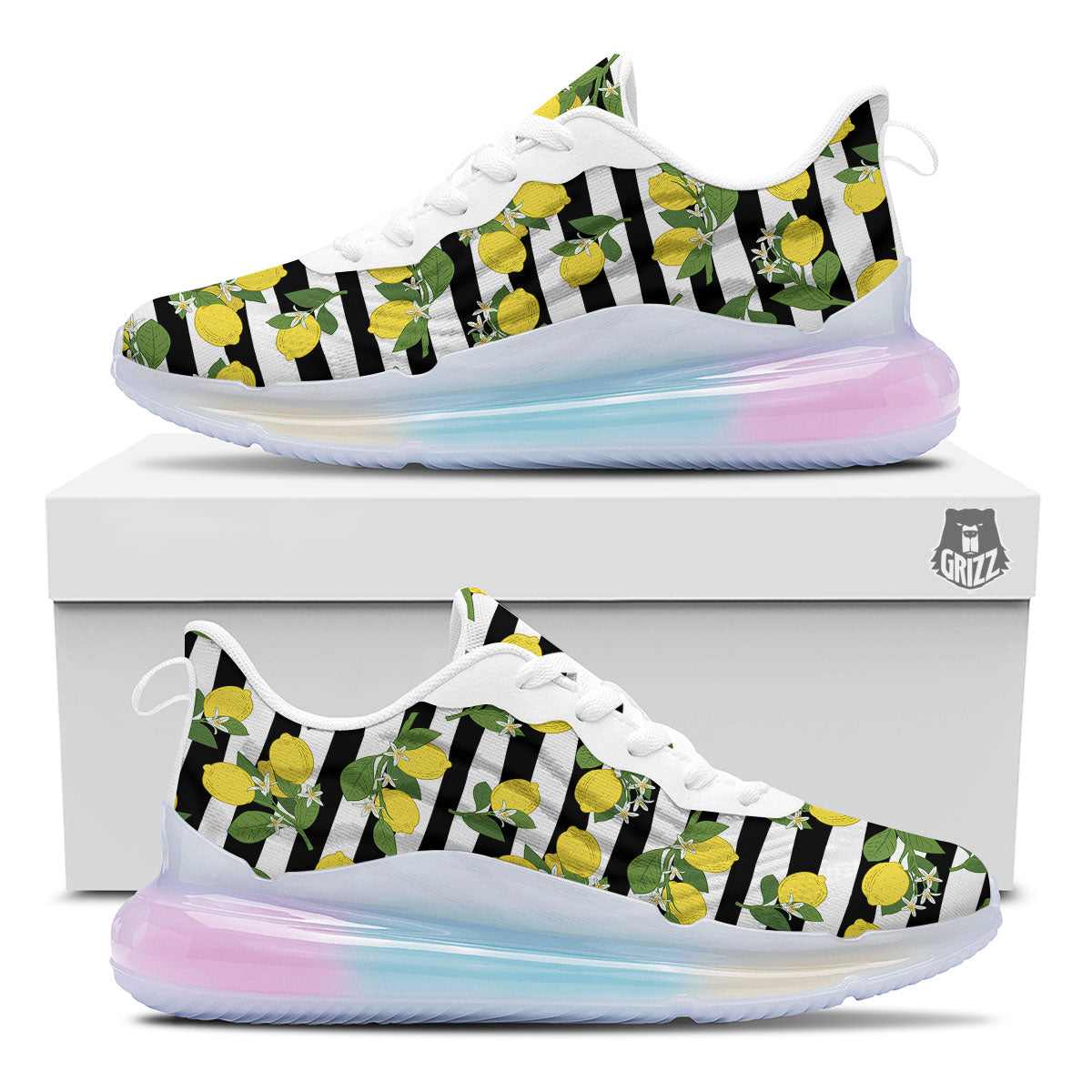Striped Lemon Print Pattern Running Sneakers-grizzshop