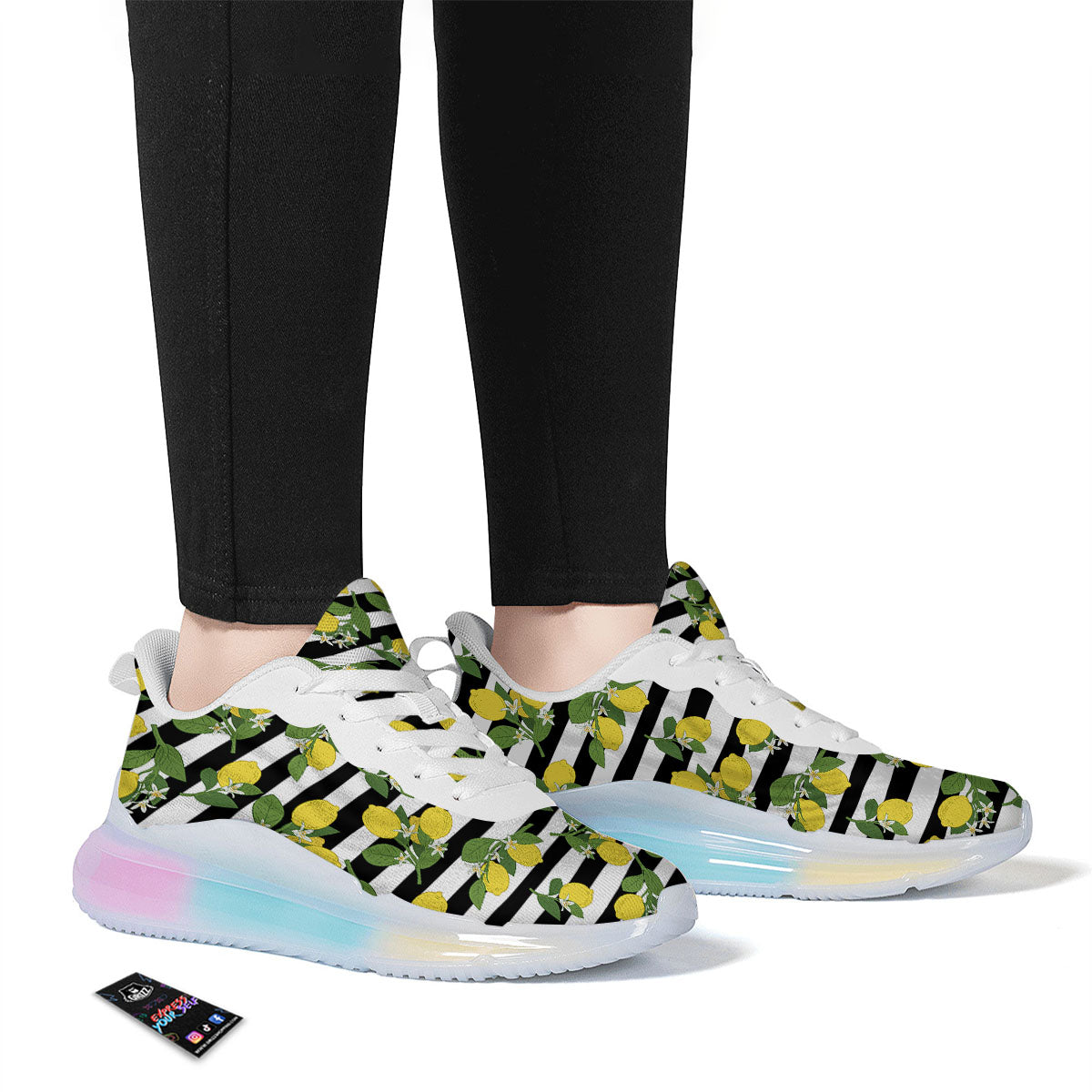 Striped Lemon Print Pattern Running Sneakers-grizzshop