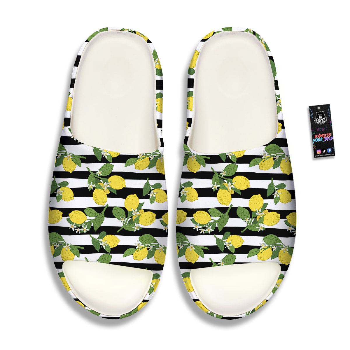 Striped Lemon Print Pattern Sandals-grizzshop