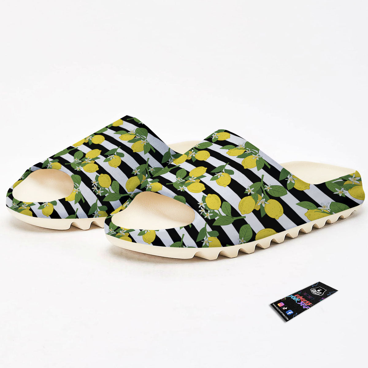 Striped Lemon Print Pattern Sandals-grizzshop