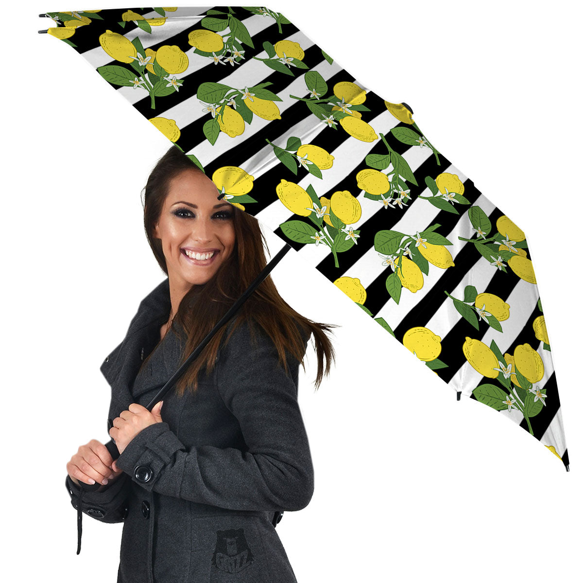 Striped Lemon Print Pattern Umbrella-grizzshop