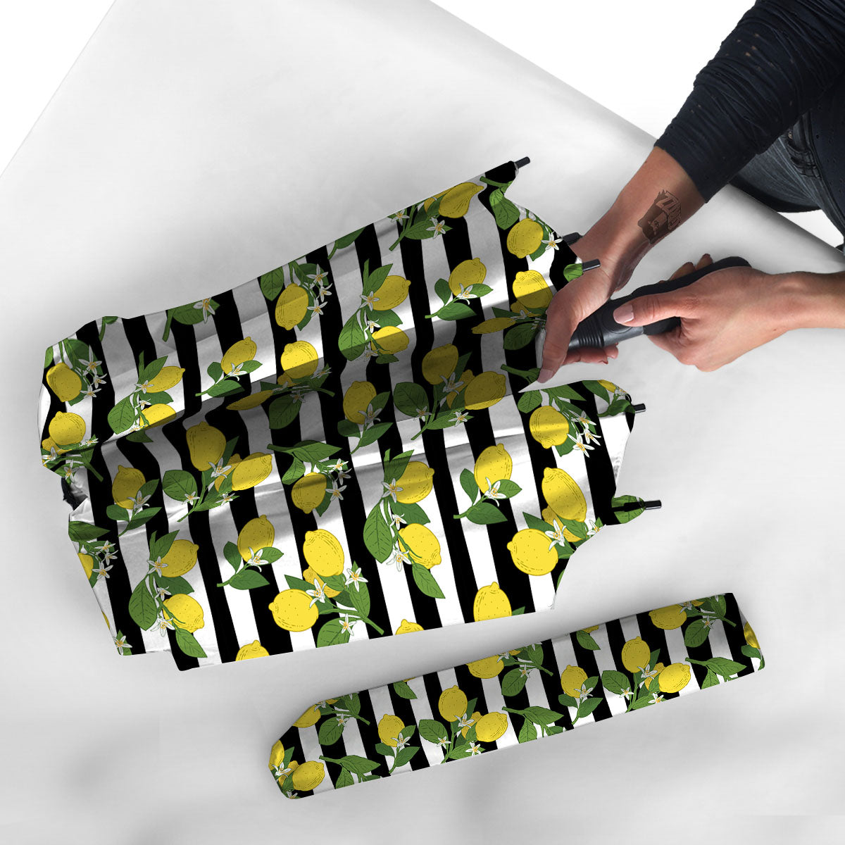 Striped Lemon Print Pattern Umbrella-grizzshop