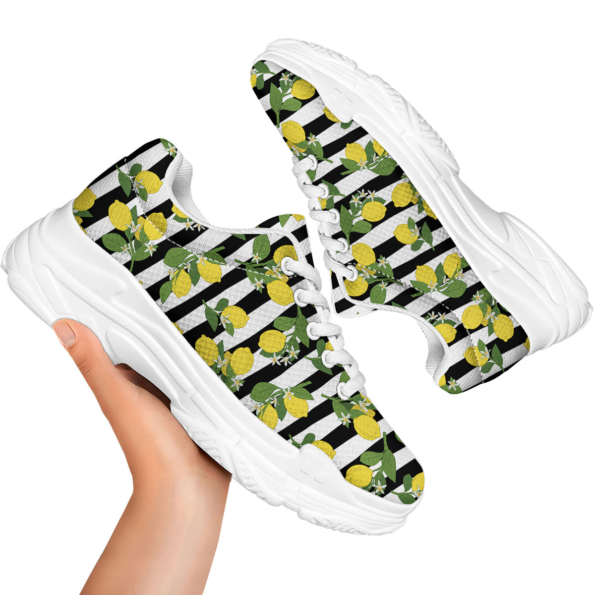Striped Lemon Print Pattern White Chunky Shoes-grizzshop