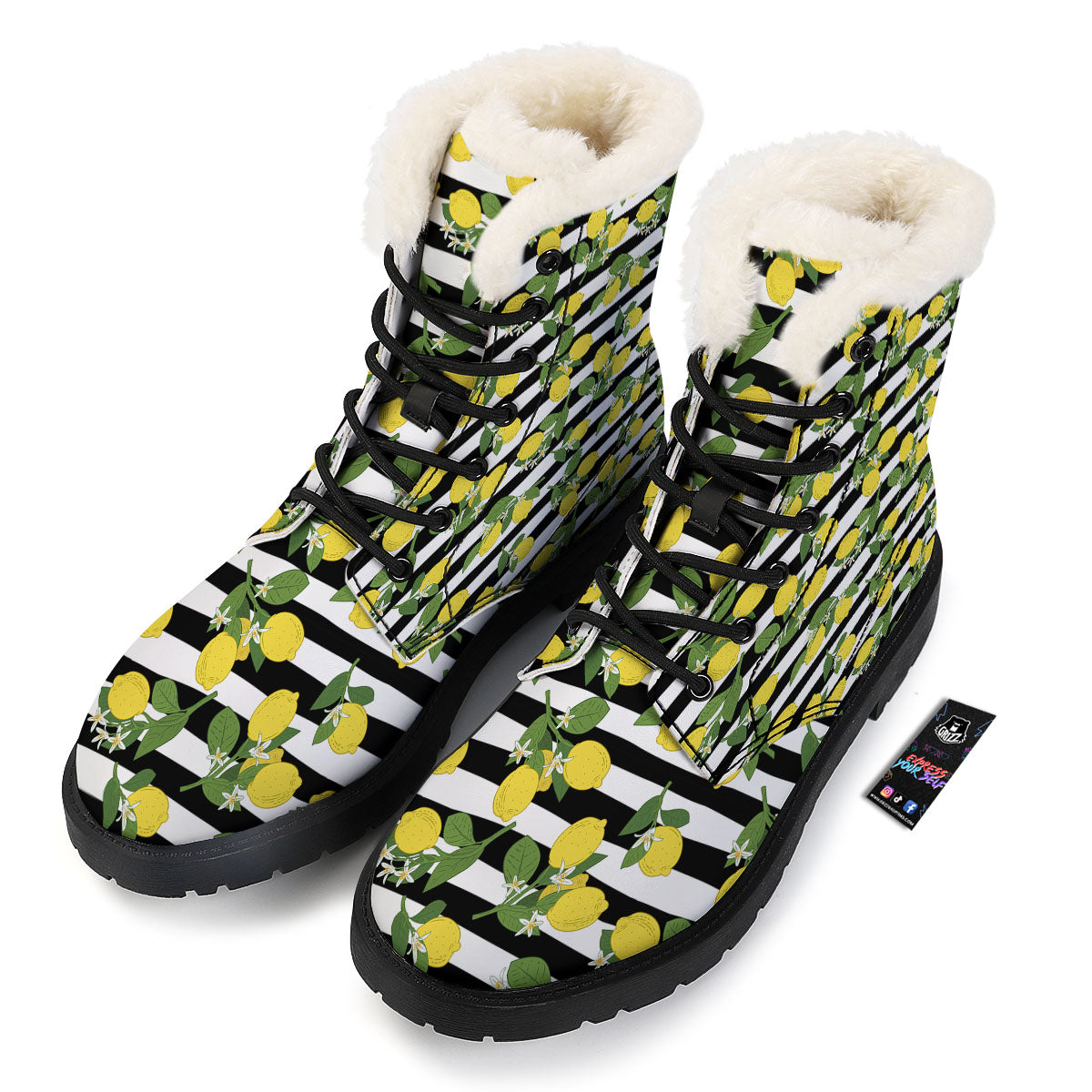 Striped Lemon Print Pattern Winter Boots-grizzshop