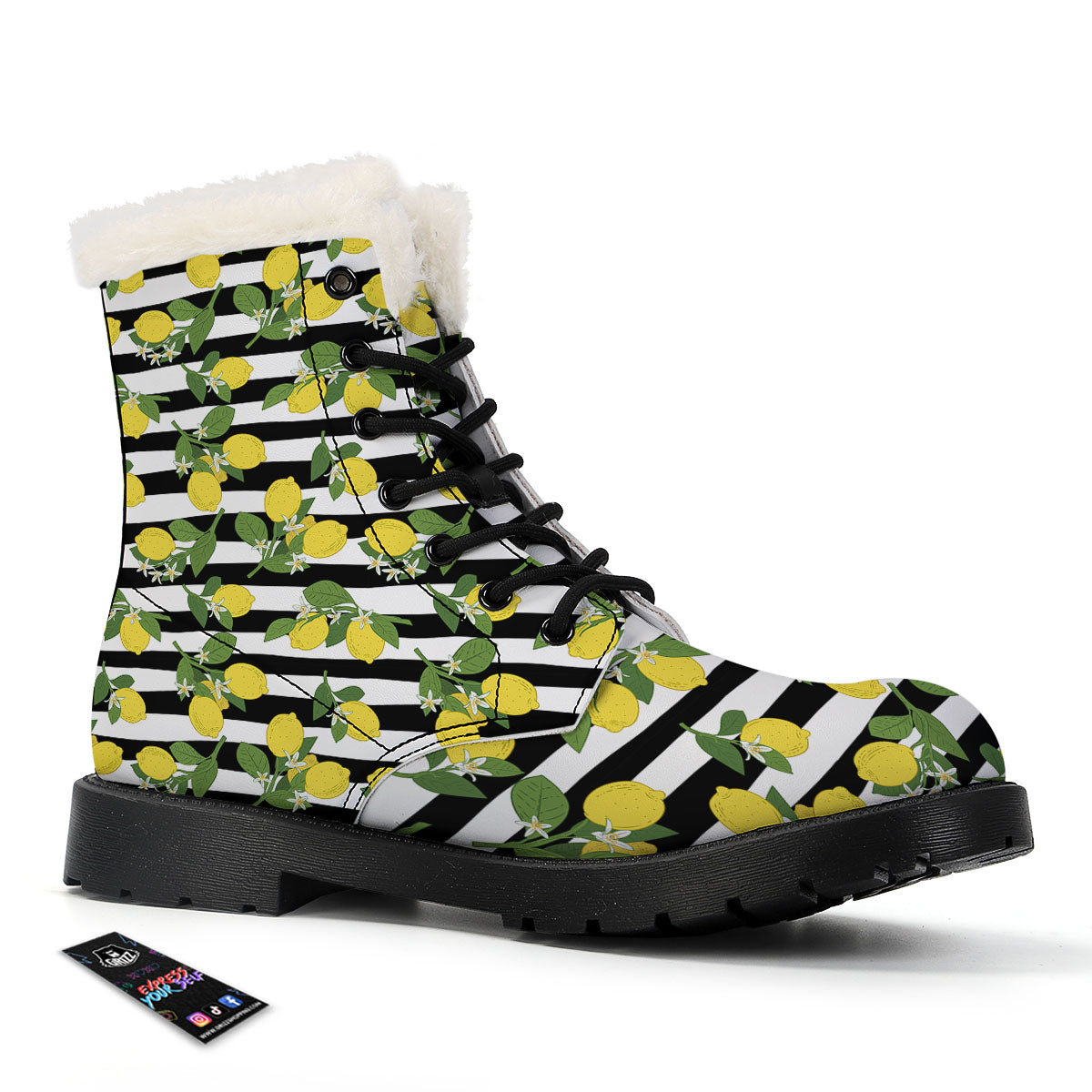 Striped Lemon Print Pattern Winter Boots-grizzshop