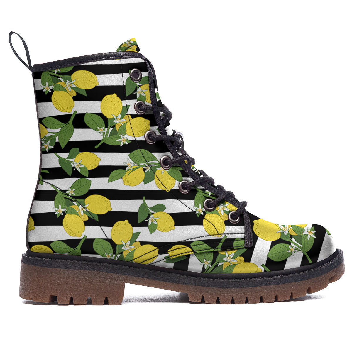 Striped Lemon Print Pattern Work Boots-grizzshop