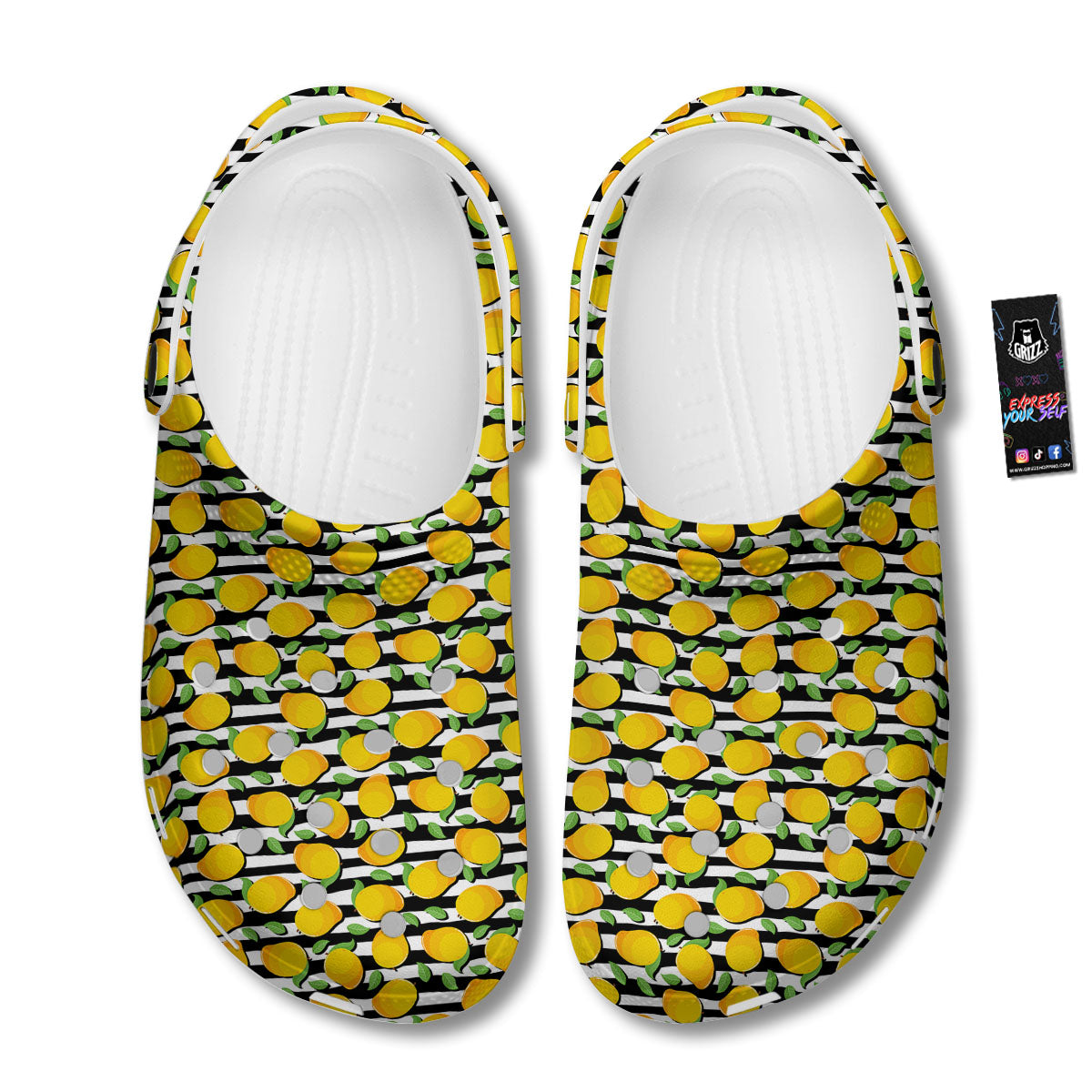 Striped Mango Fruit Print Pattern Clog-grizzshop