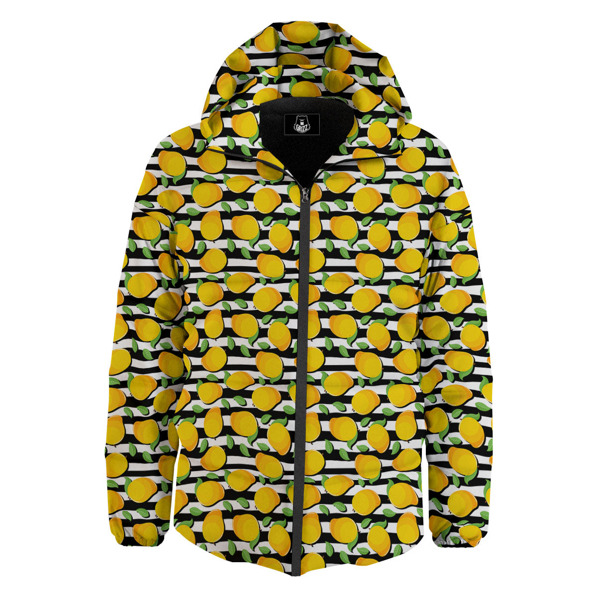 Striped Mango Fruit Print Pattern Down Jacket-grizzshop