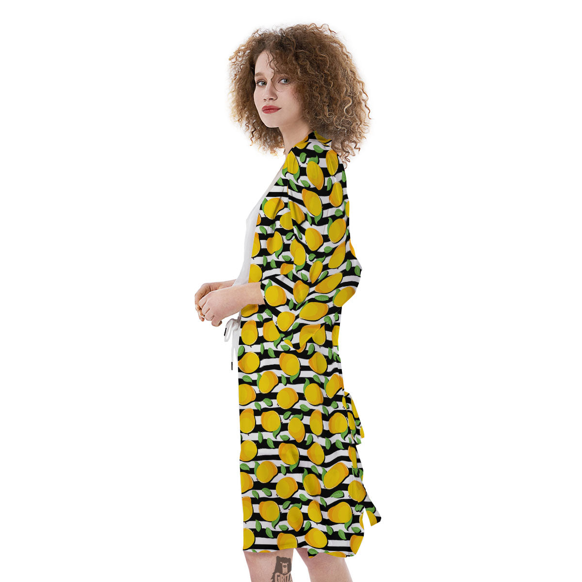 Striped Mango Fruit Print Pattern Kimono-grizzshop