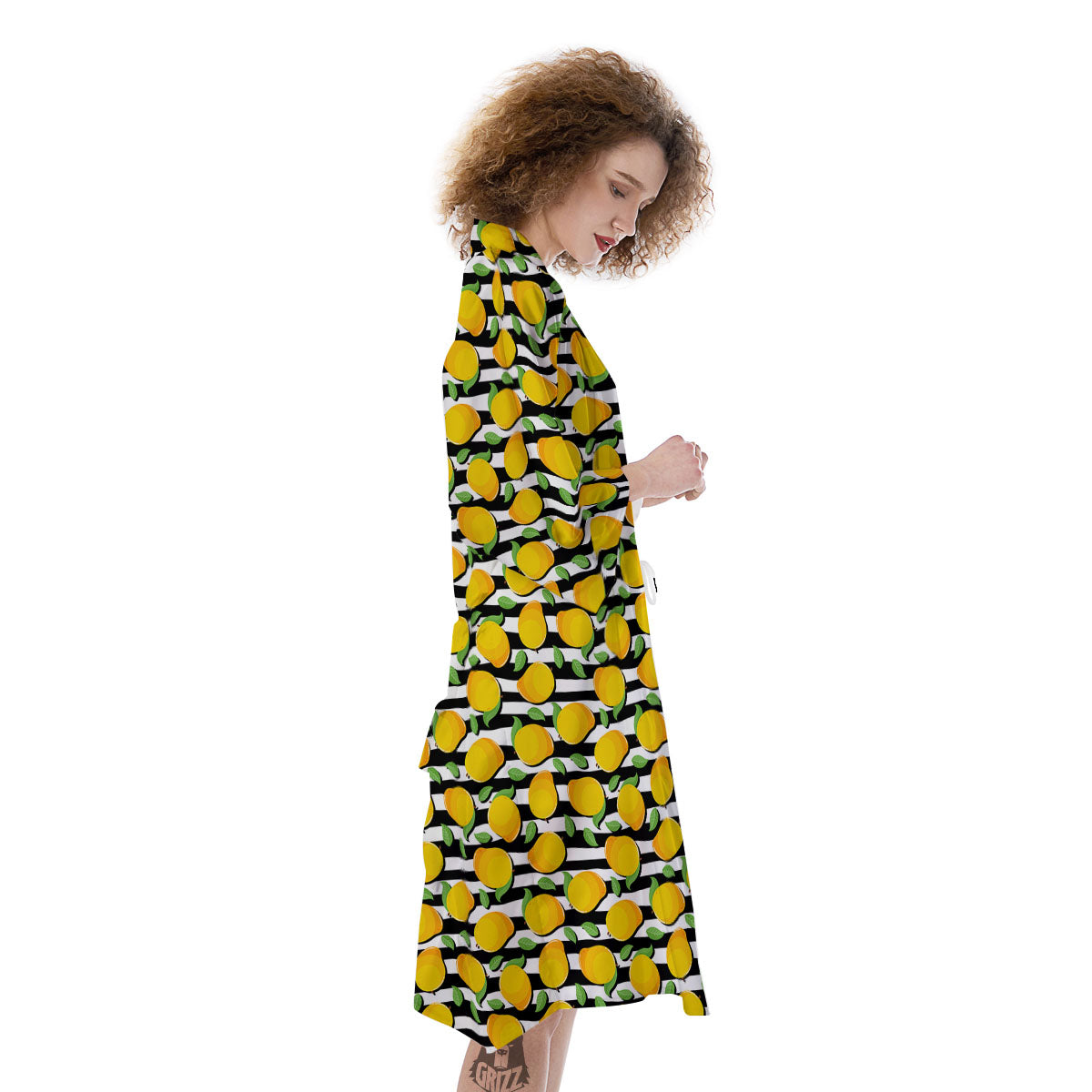Striped Mango Fruit Print Pattern Kimono-grizzshop