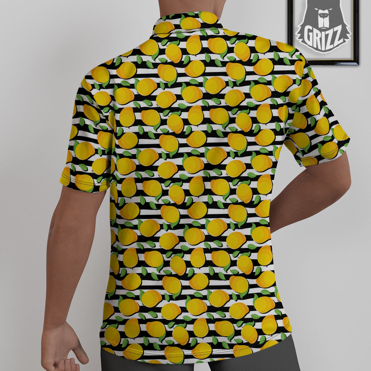 Striped Mango Fruit Print Pattern Untucked Shirts-grizzshop
