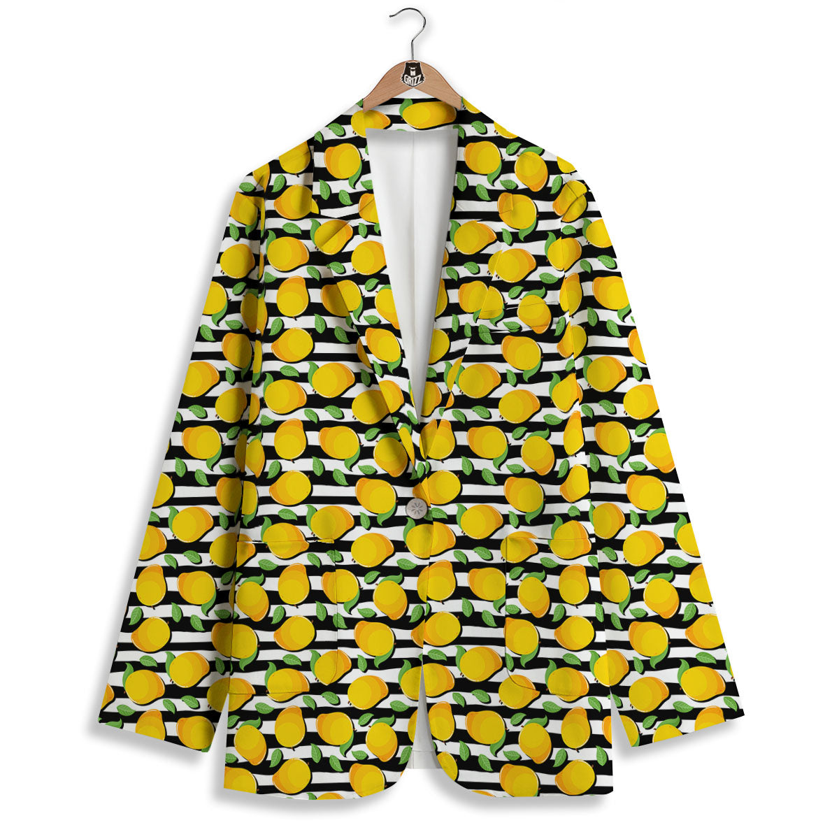 Striped Mango Fruit Print Pattern Women's Blazer-grizzshop