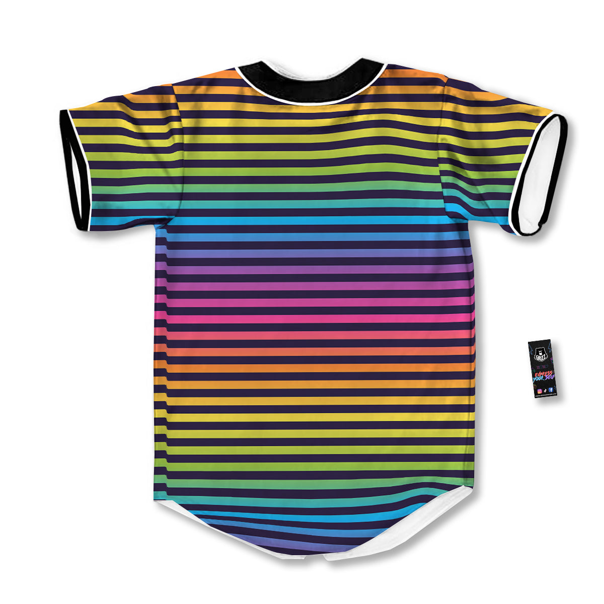 Striped Neon Rainbow Print Baseball Jersey-grizzshop