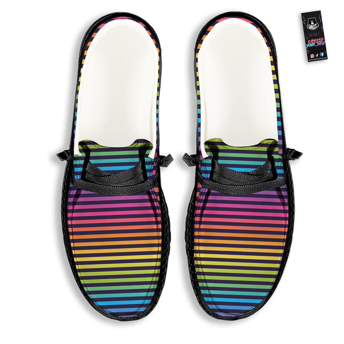 Striped Neon Rainbow Print Black Loafers-grizzshop