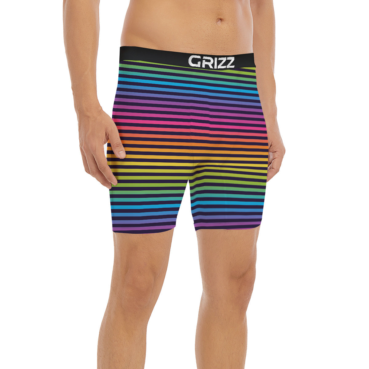Striped Neon Rainbow Print Boxer Briefs-grizzshop