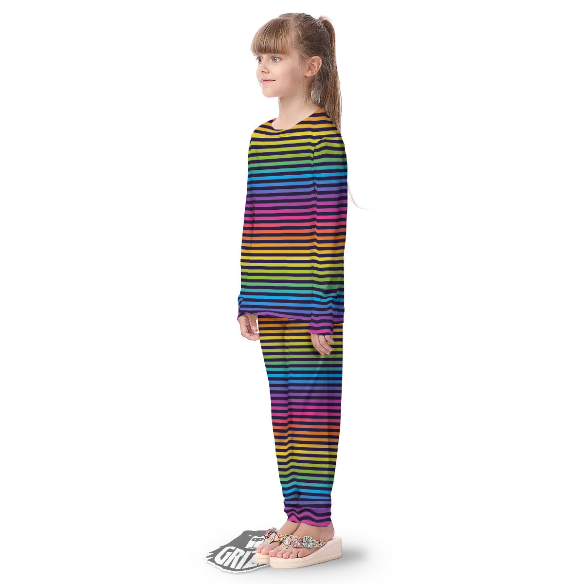 Striped Neon Rainbow Print Kid's Pajamas-grizzshop
