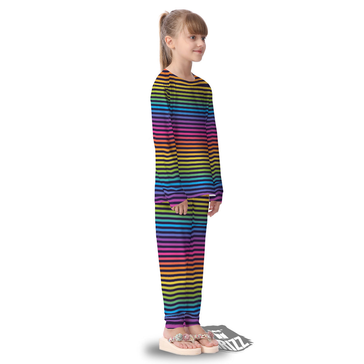 Striped Neon Rainbow Print Kid's Pajamas-grizzshop