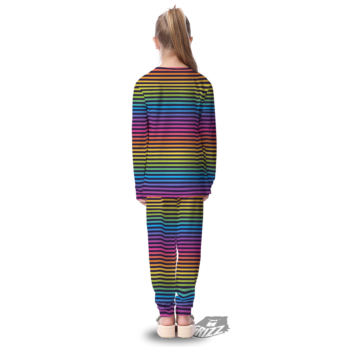 Striped Neon Rainbow Print Kid's Pajamas-grizzshop