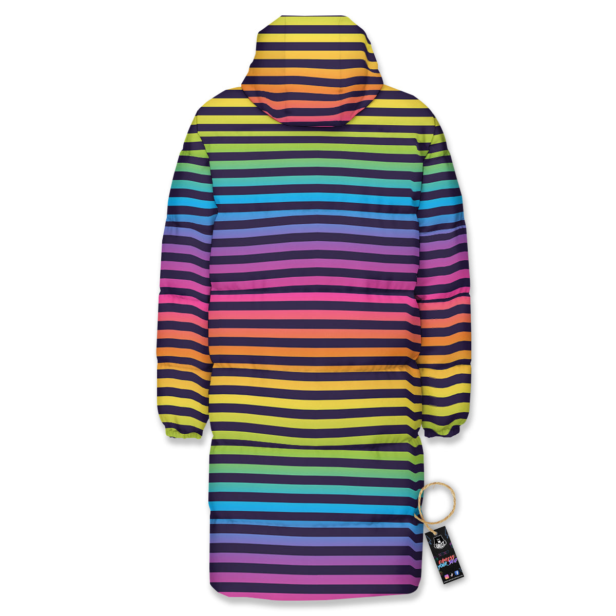 Striped Neon Rainbow Print Long Down Jacket-grizzshop