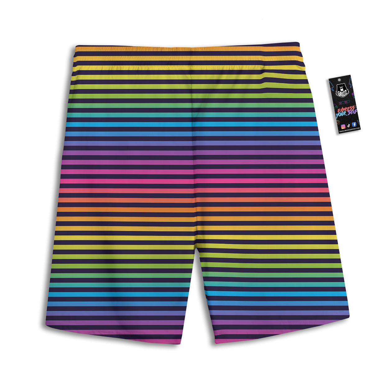 Striped Neon Rainbow Print Men's Athletic Shorts