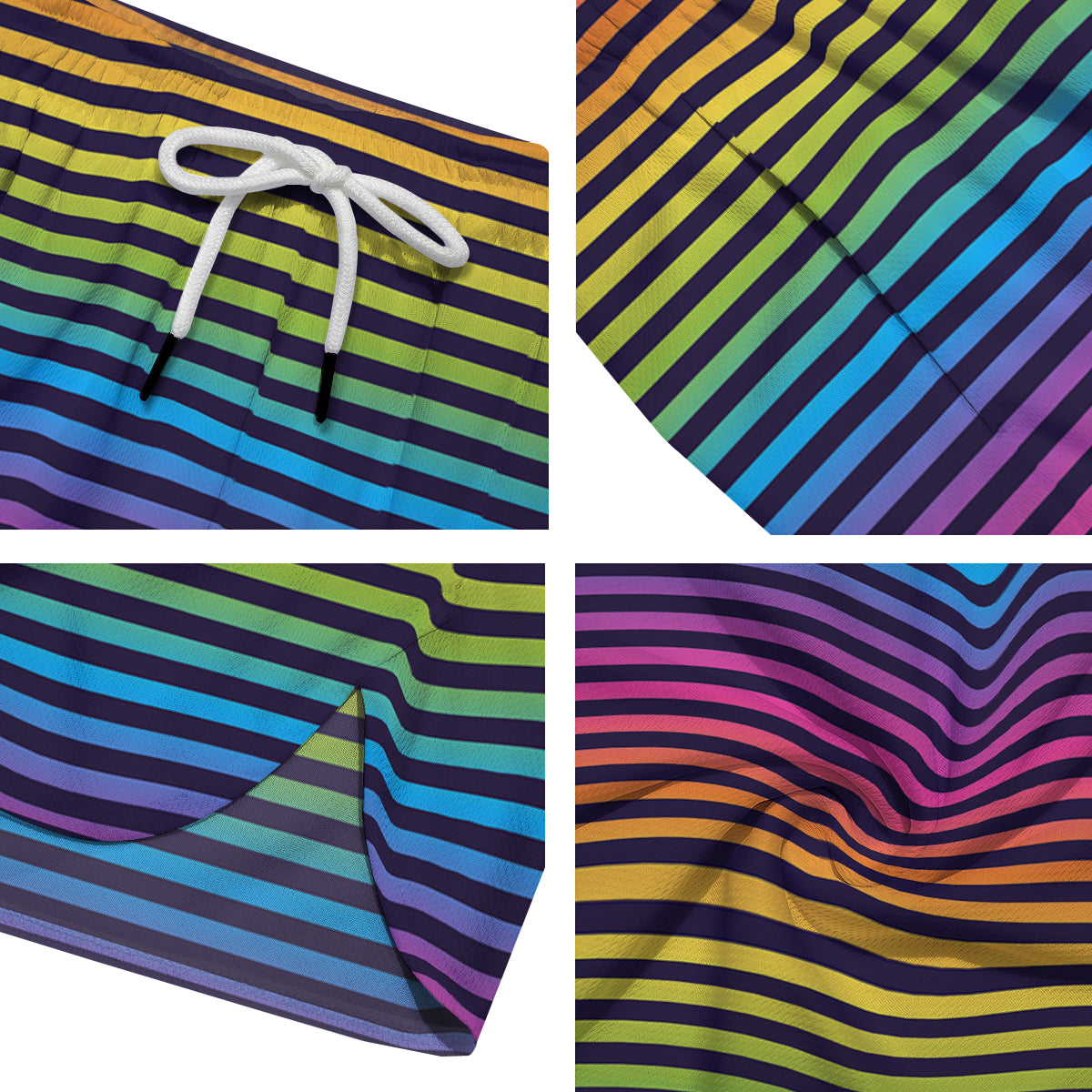 Striped Neon Rainbow Print Men's Running Shorts-grizzshop