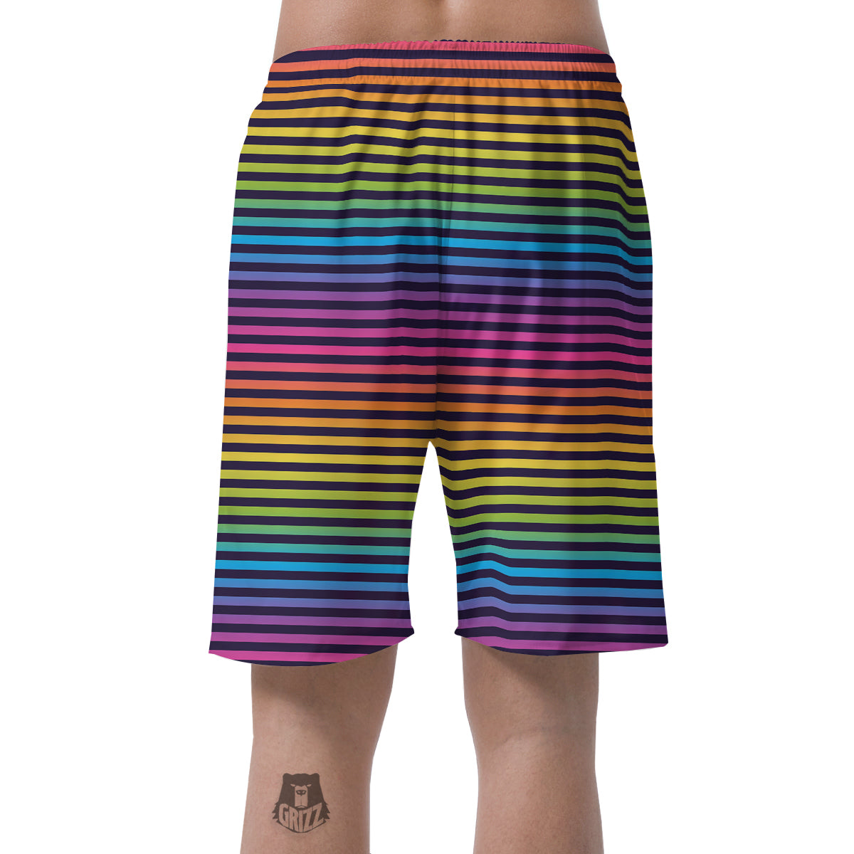 Striped Neon Rainbow Print Men's Shorts-grizzshop